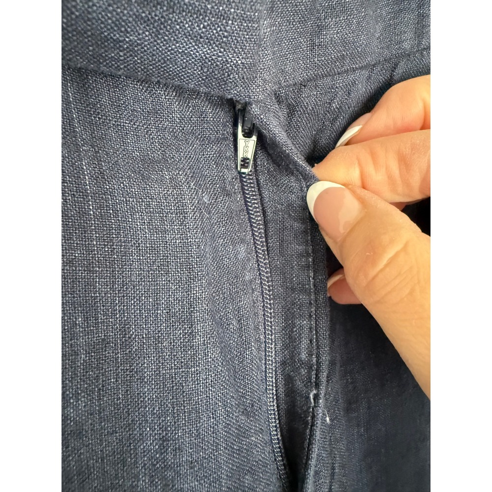 H&M Womens Slim Fit Linen Trousers Summer Pants 33R Navy Blue - Picture 4 of 10